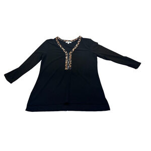 89th Madison Women's Blouse size M Color Black with Leopard trim ( 0255)